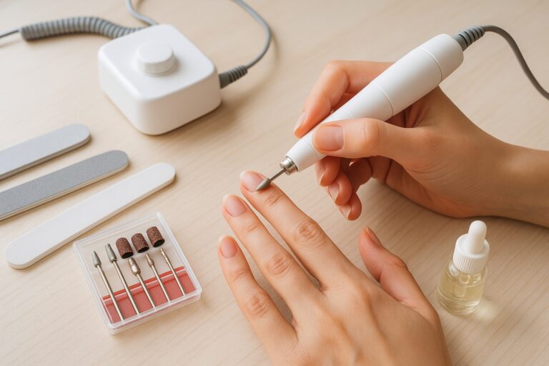 Zestaw do manicure z frezarką i końcówkami używany do domowej pielęgnacji paznokci