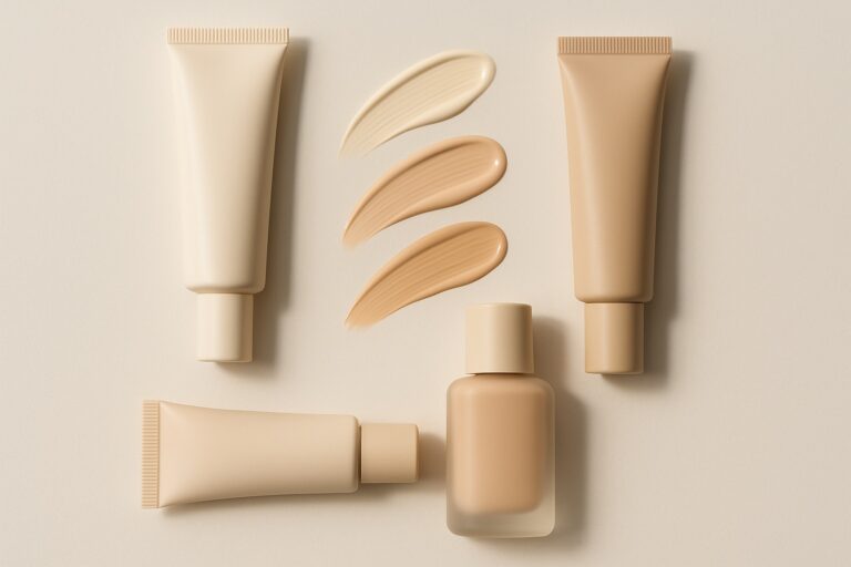 Krem BB do cery mieszanej – minimalistyczny flat lay na jasnym tle