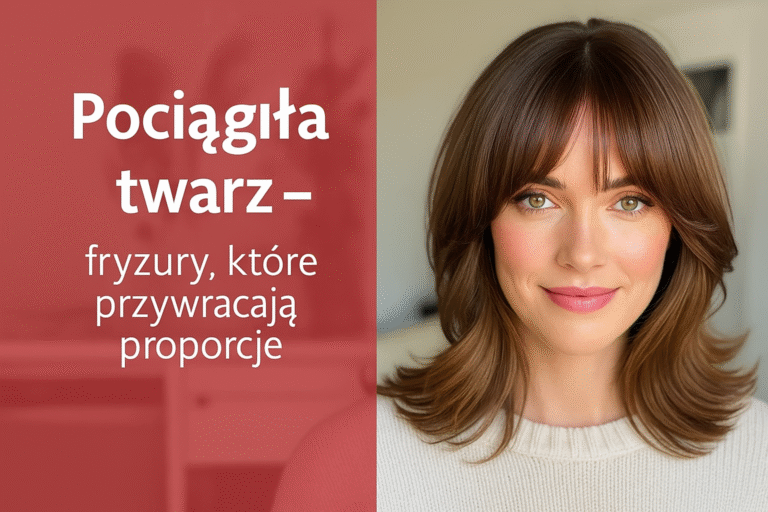 Modelka z pociągłą twarzą i brązowymi włosami w fryzurze dodającej objętości.