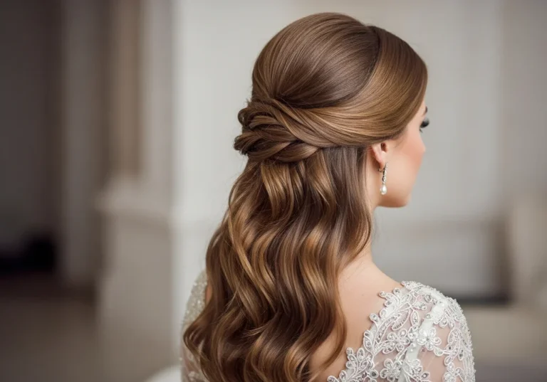 Eleganckie upięcie z luźnymi falami, idealne do długiej sukni.